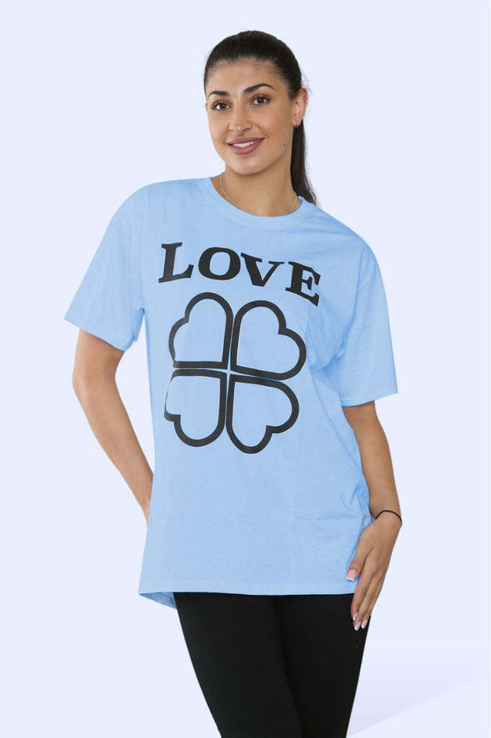 Camiseta Mujer LOVE Clover - Estilo Casual con Mensaje Positivo