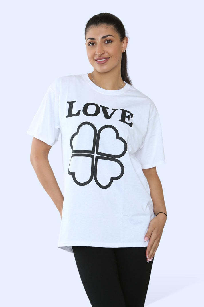 Camiseta Mujer LOVE Clover - Estilo Casual con Mensaje Positivo