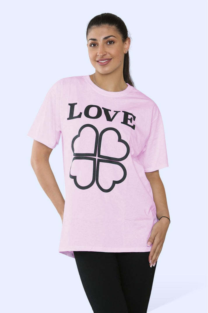 Camiseta Mujer LOVE Clover - Estilo Casual con Mensaje Positivo