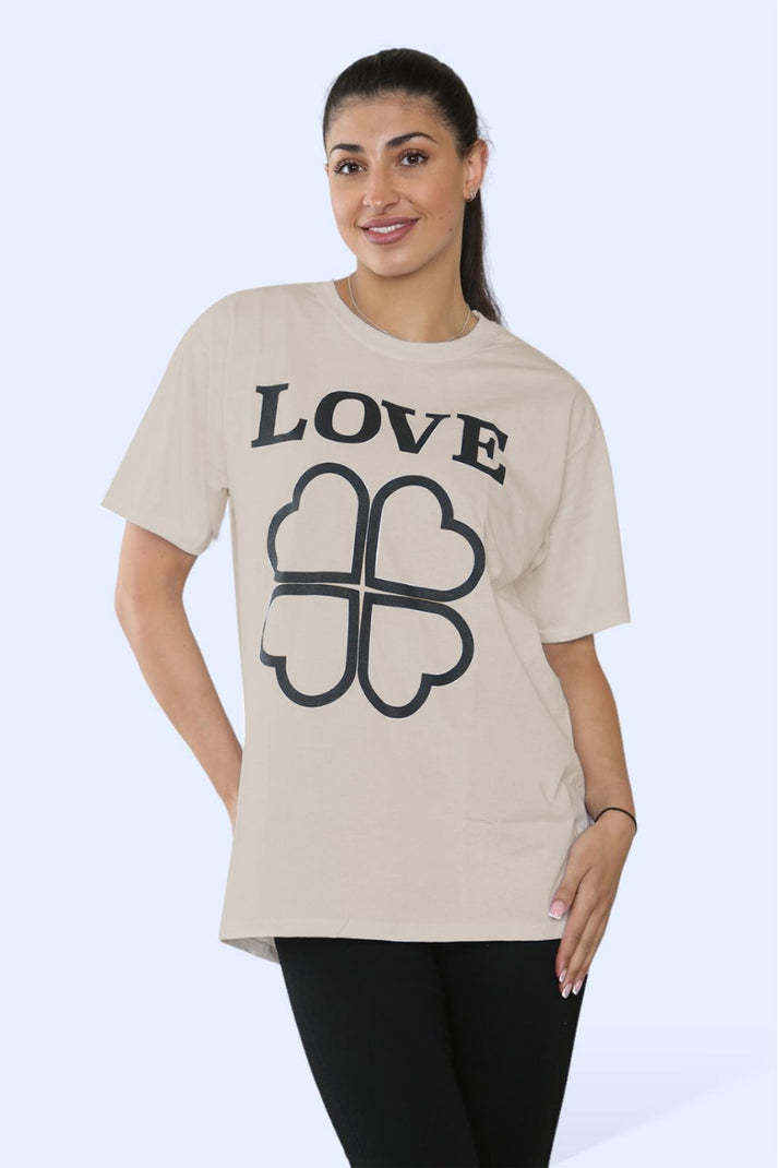 Camiseta Mujer LOVE Clover - Estilo Casual con Mensaje Positivo